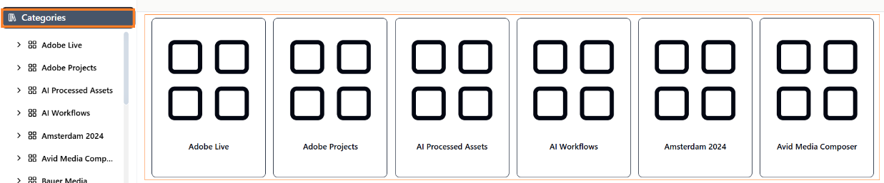 Categories tab displaying all the assets