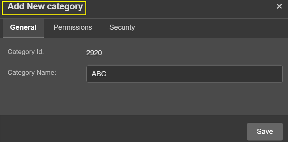Window to Add new category