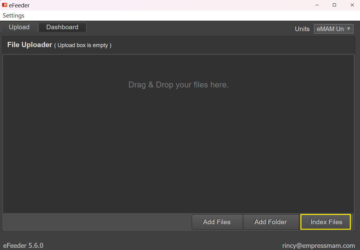 Index Files option in eFeeder
