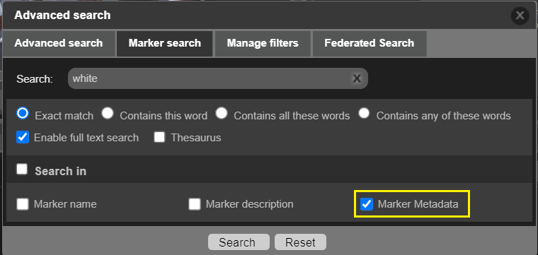 Marker metadata search