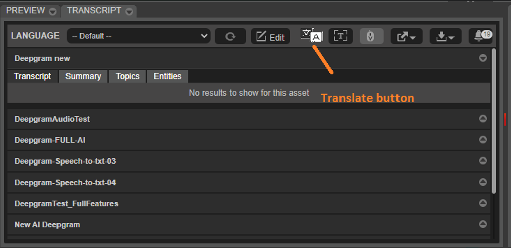 Translate button in Transcript widget