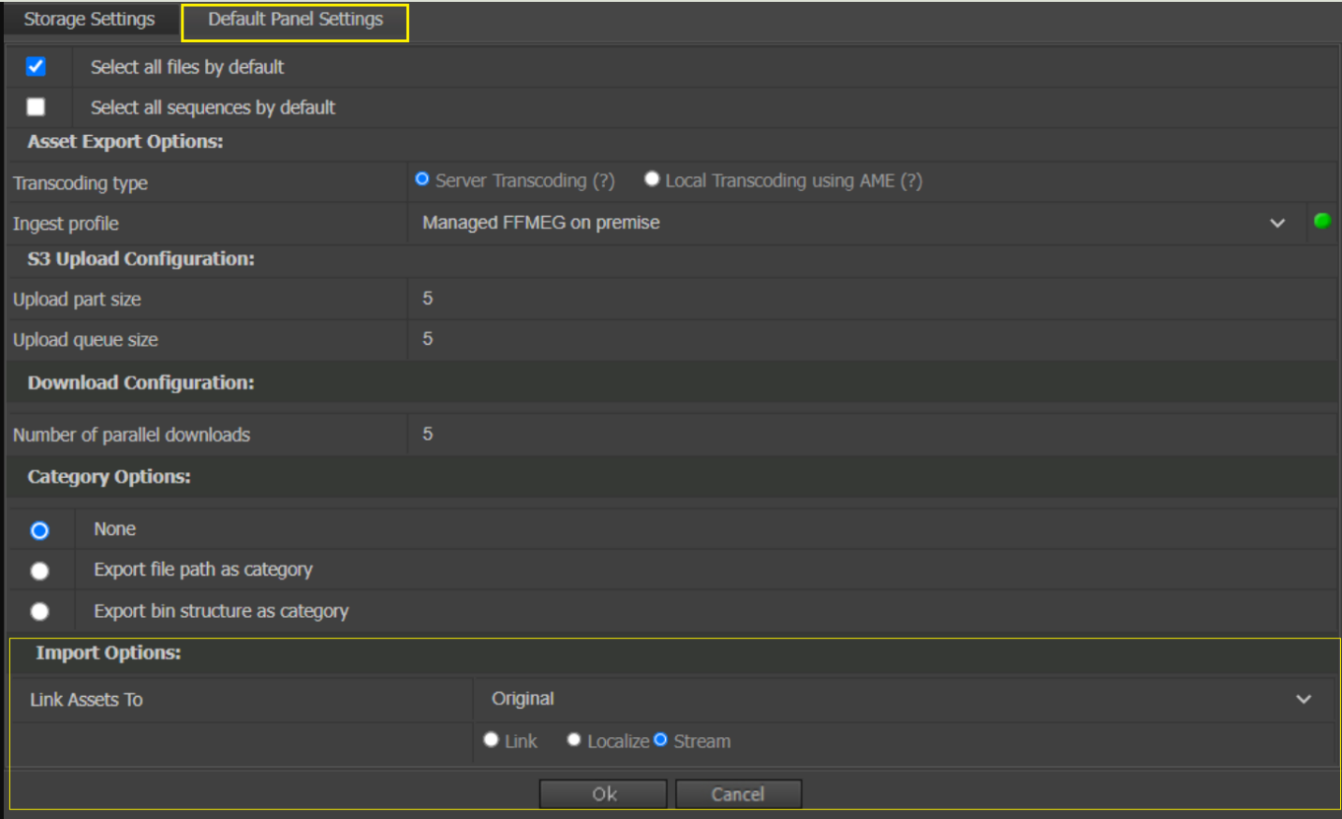 Panel settings- Import options