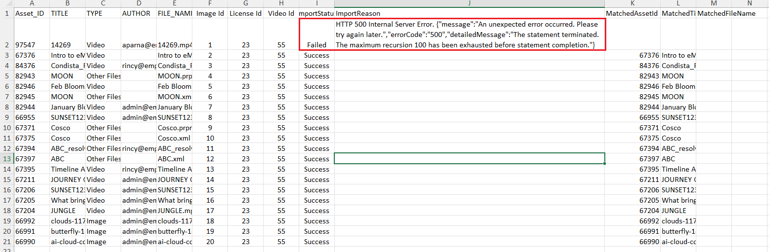 Downloaded result file